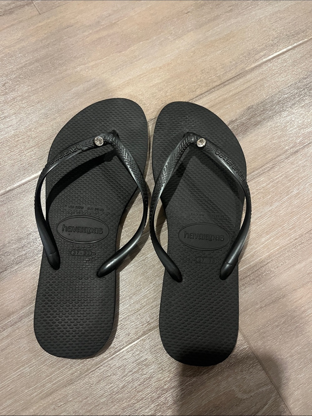 Havaianas Women's Black Flip Flop Sandals with Rhinestone Accent
